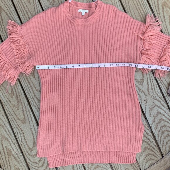 Kate & Sam Rib Stitch Knit Fringed Long Sleeve Crew Neck Sweater SzS - Picture 9 of 13